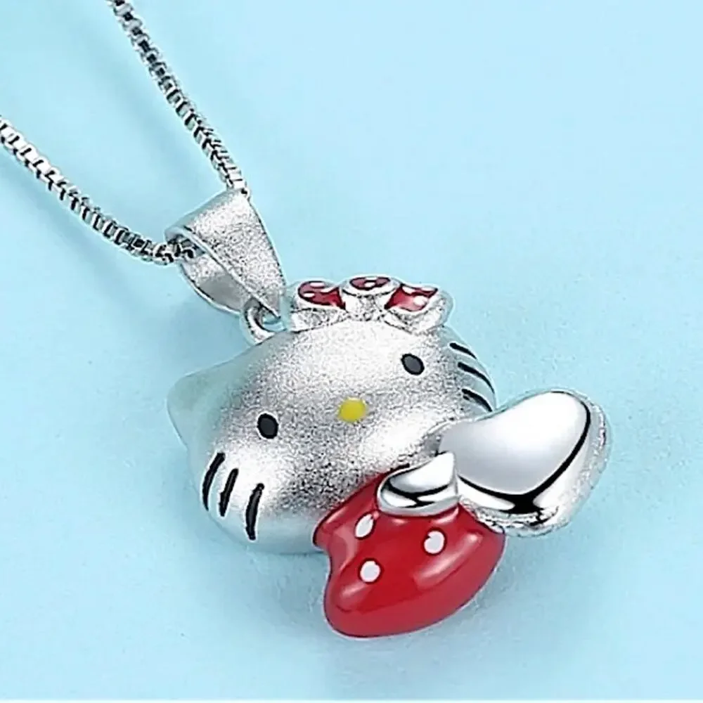 Hello Kitty Sterling Silver Charm Pendant Necklace